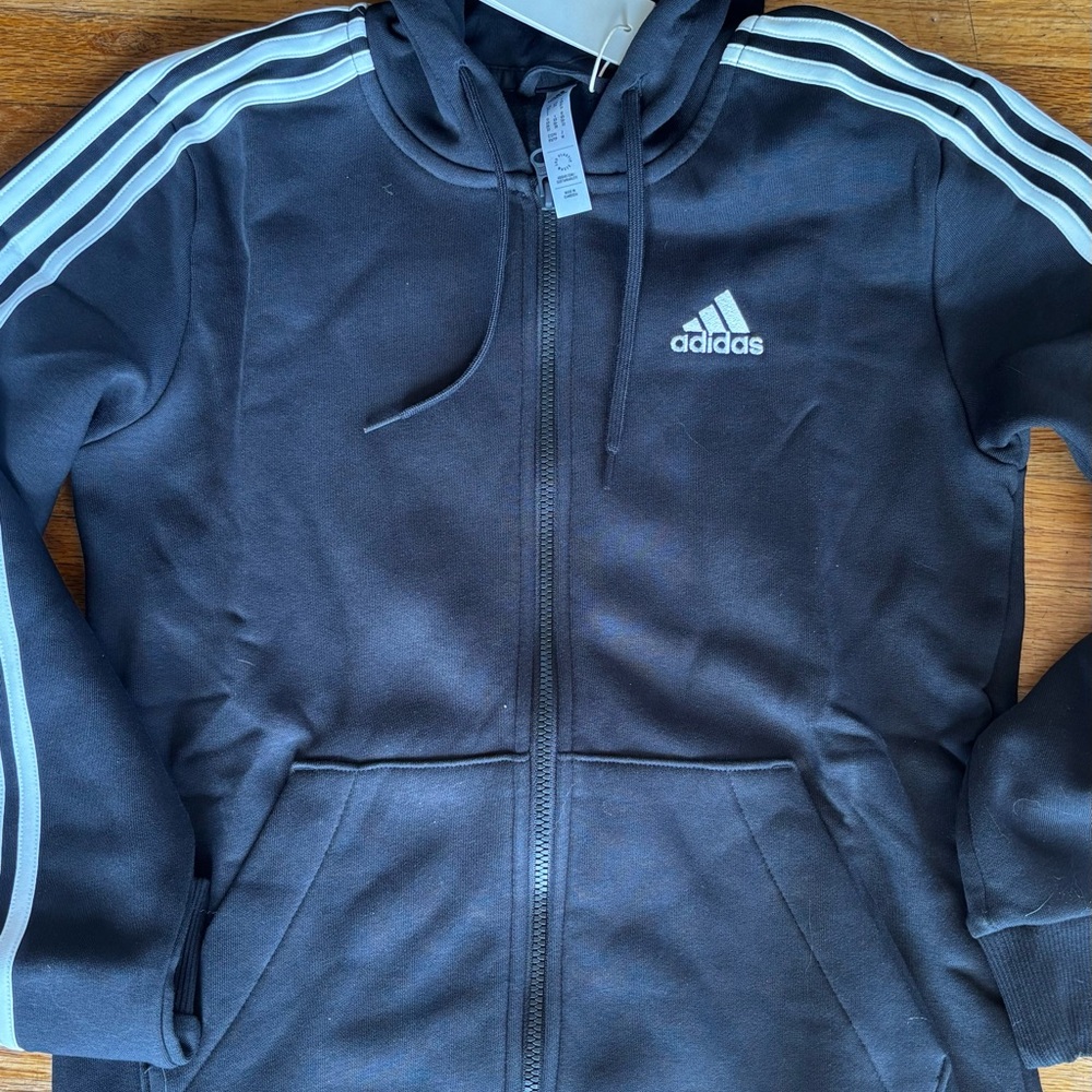 Adidas Black Hoodie with White Stripes